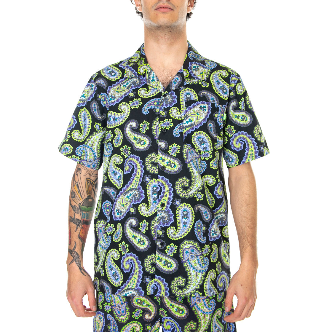 Paisley Woven - Camicia Maniche Corte Uomo Nera / Multicolore BU00145-BLACK . HUF 