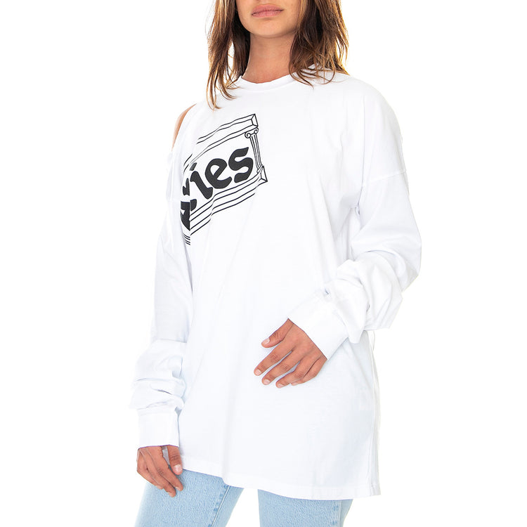 Shoulder Hole Super Long - Maglietta Girocollo Maniche Lunghe Donna Bianca FRAR40031-WHT . ARIES 