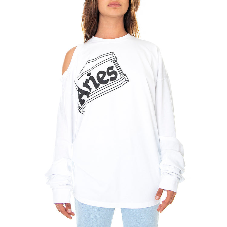 Shoulder Hole Super Long - Maglietta Girocollo Maniche Lunghe Donna Bianca FRAR40031-WHT . ARIES 