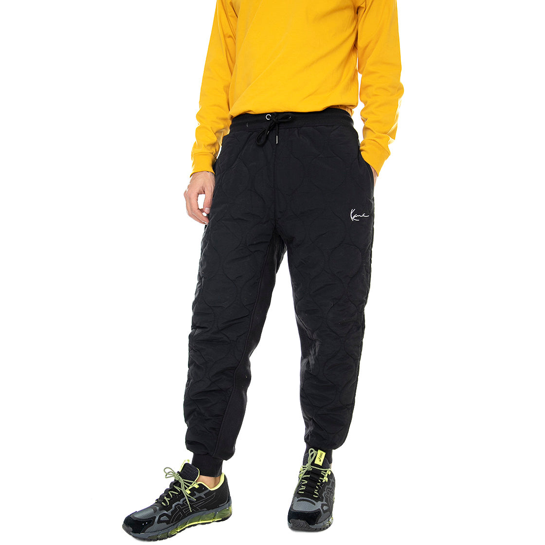 Mens Small Signature Quilted Black Jogging Pants KRCKU213-019-1 . KARL KANI 