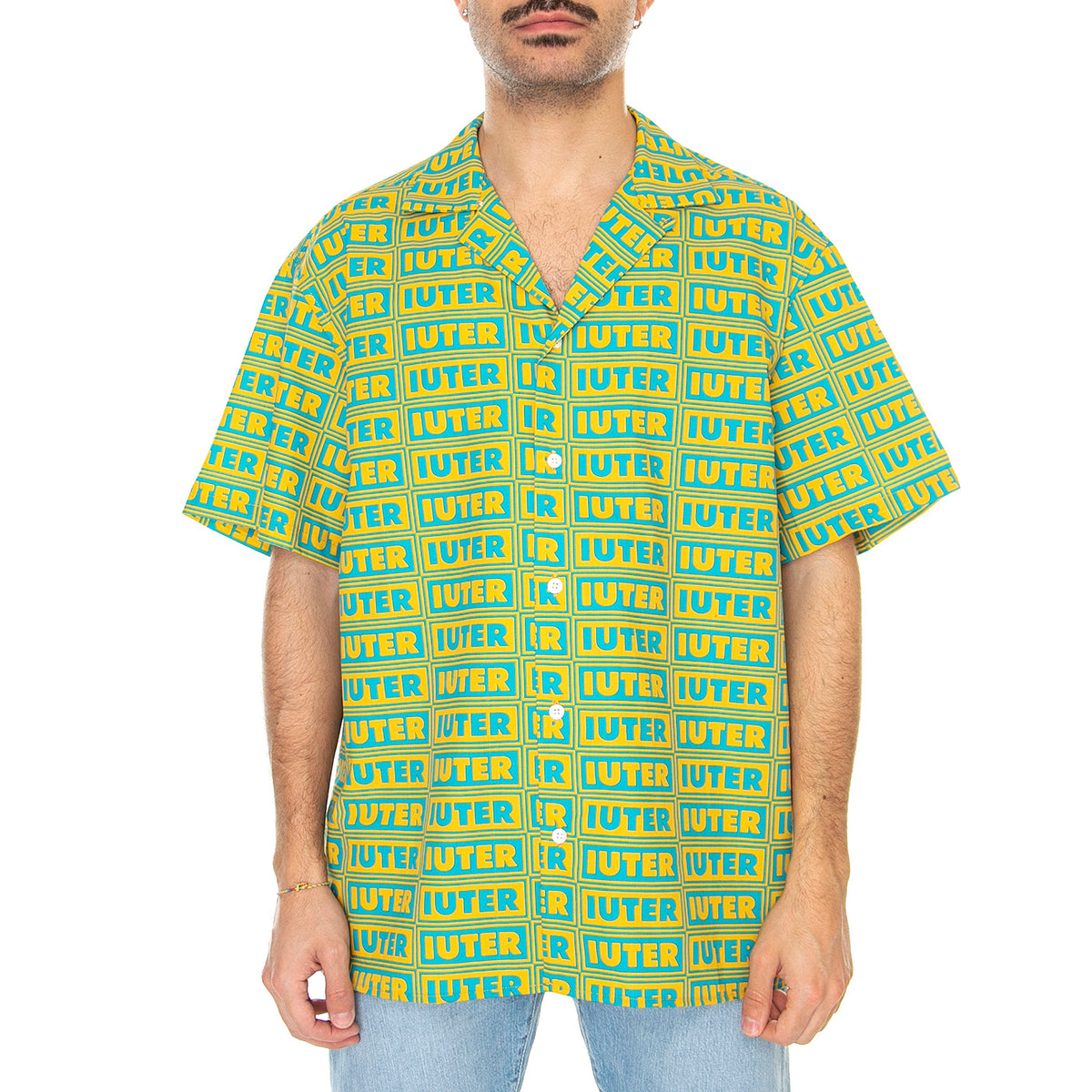 Panel S/S Shirt Canary - Camicia Maniche Corte Uomo Verde / Multicolore 23SIHR10-CANARY . IUTER 