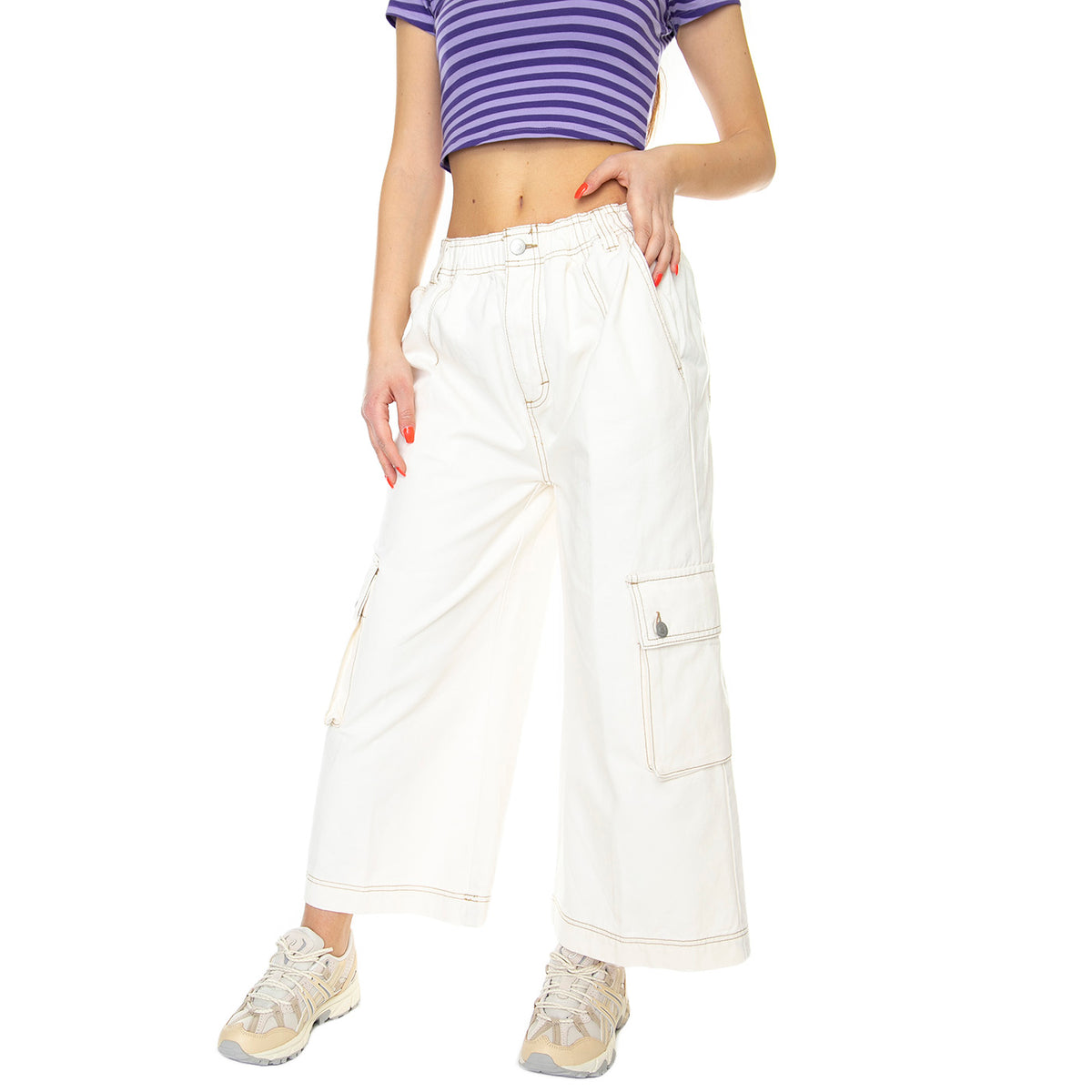 Hazel II Cropped Wide Pant Unbleached - Pantaloni Donna Beige 242000115-UBL . OBEY 