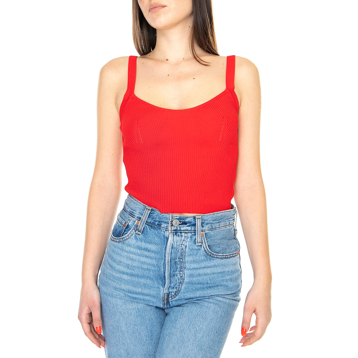 Top de Tirantes en Canalé Rojo - Canotta Donna Rossa 31W/10207 . WILD PONY 
