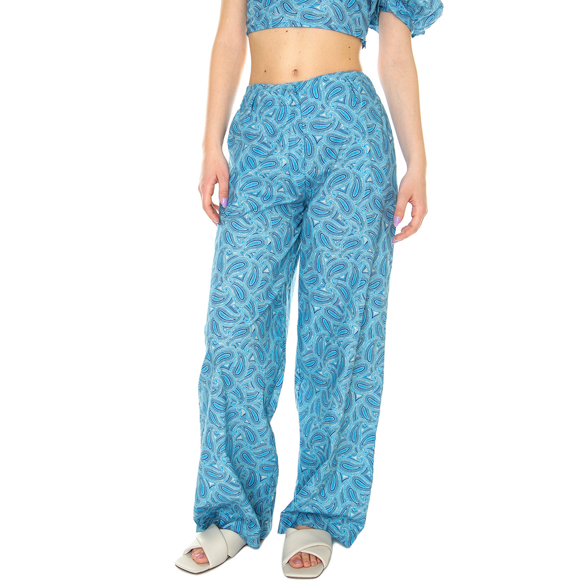 W' Pantalón Ancho con Estampado Paisley - Pantaloni Donna Blu / Multicolore 31W/41233 . WILD PONY 