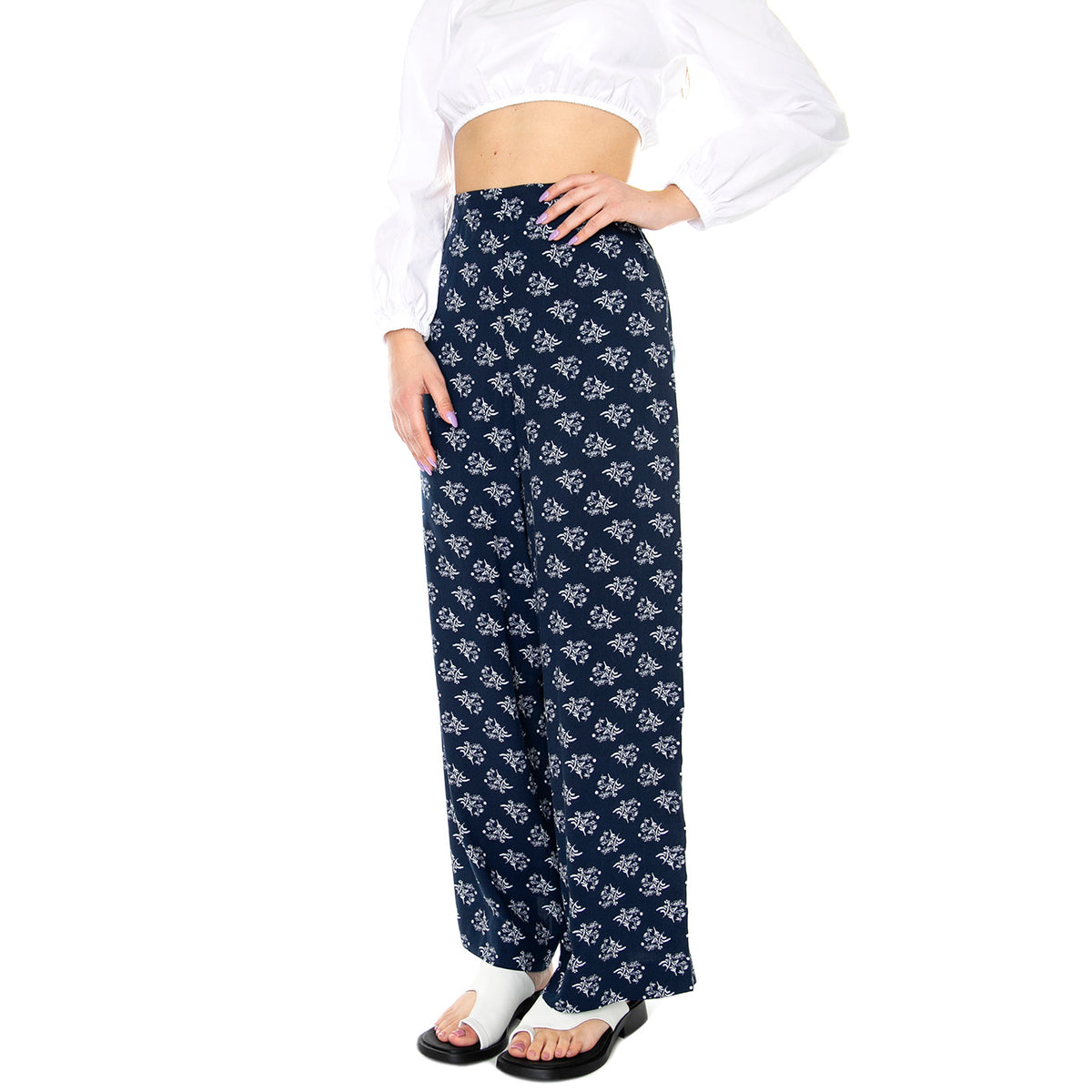 W' Blossom Navy Pant Assorted - Pantaloni Donna Blu / Multicolore 2116-ASS . BRAVA FABRICS 