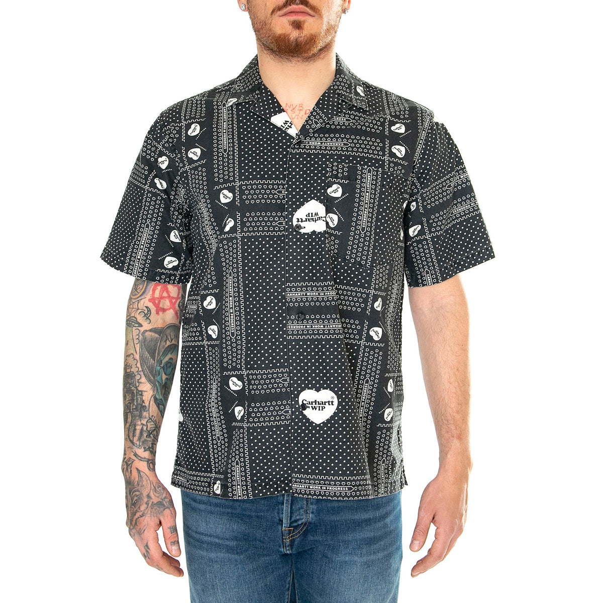 S/S Heart Bandana Shirt Heart Bandana Print, Black - Camicia Maniche Corte Uomo Multicolore I033075.24MXX . CARHARTT WIP 