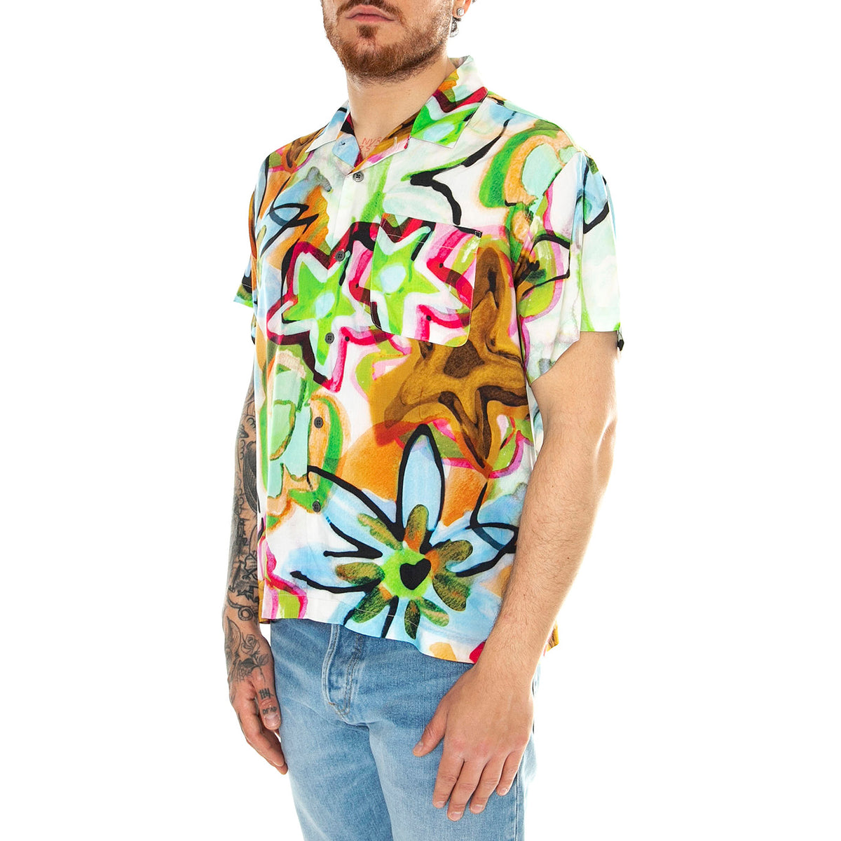 Requiem Woven S/S Golden Shirt Brown Multi - Camicia Maniche Corte Uomo Multicolore 181210402-GBR . OBEY 