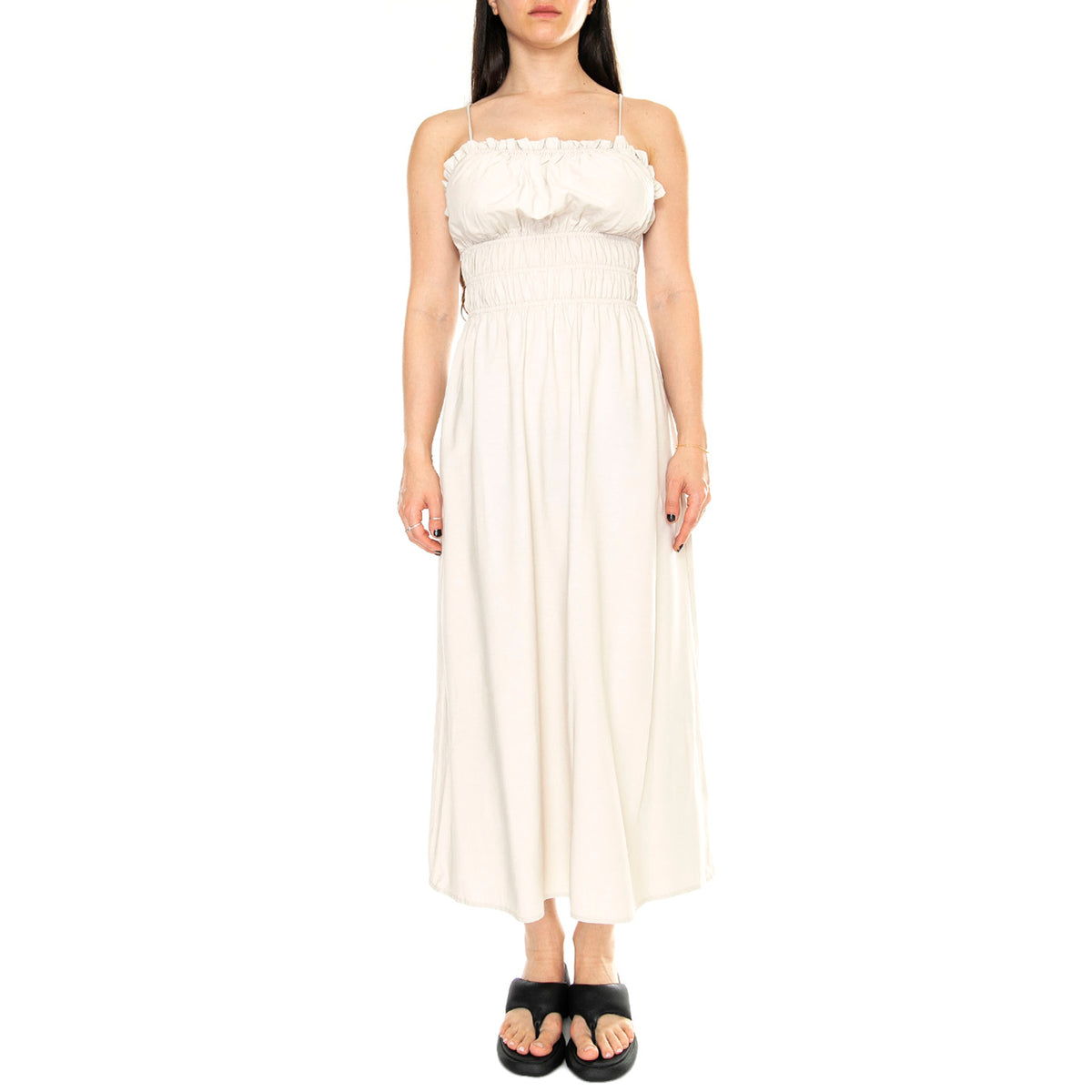 Vestido Midi Satinado Tirantes Blanco - Abito Donna Bianco 41W/11238 . WILD PONY 