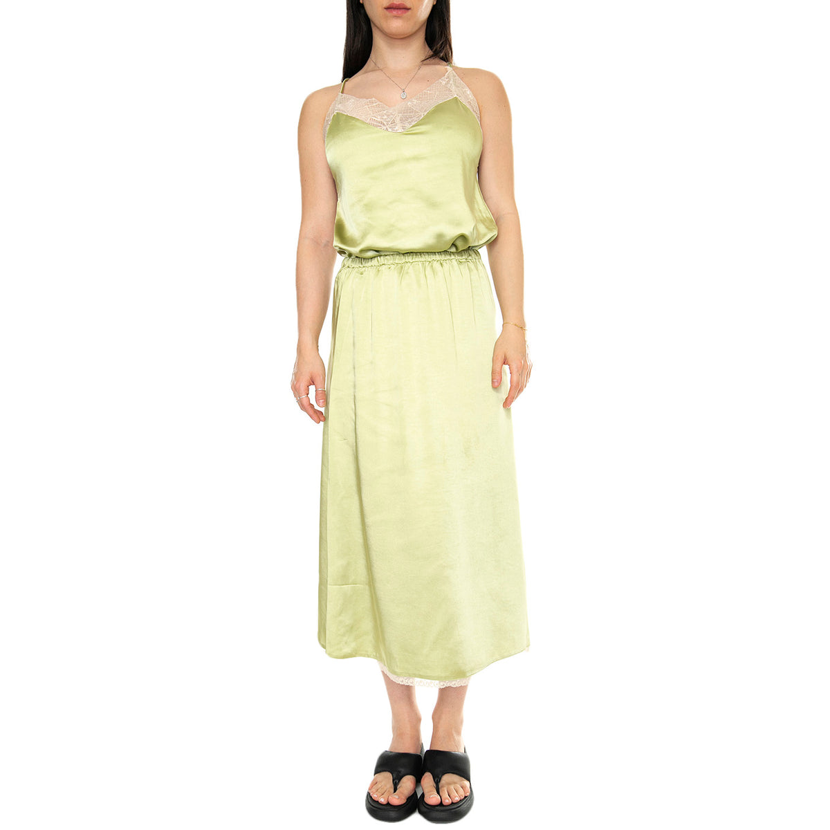 Falda midi satinada encaje verde Green Skirt - Gonna Verde 41W/11286 . WILD PONY 