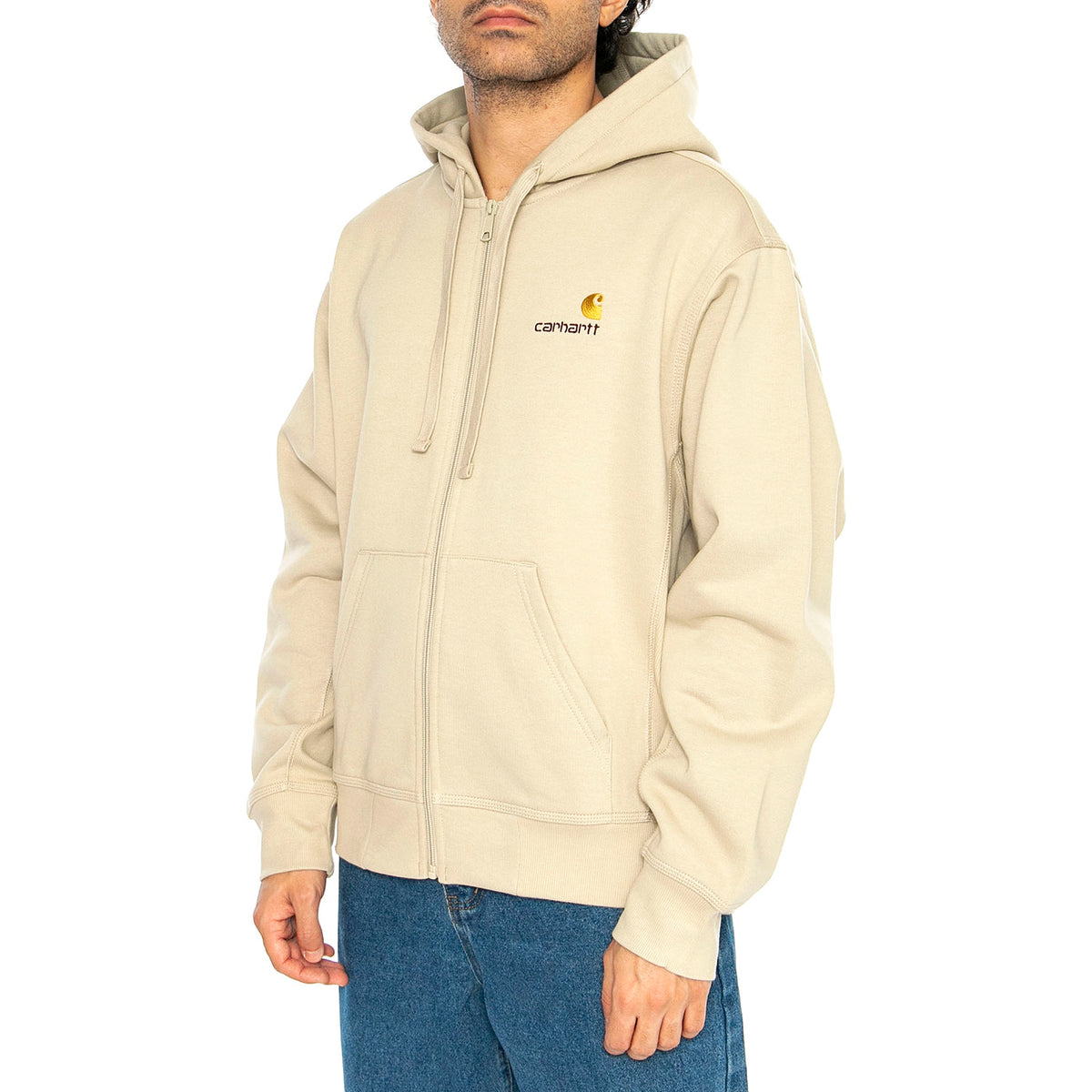 Hooded American Script Jacket Fleur De Sel - Felpa con Cappuccio e Ziip Uomo Beige I033063.2LPXX . CARHARTT WIP 