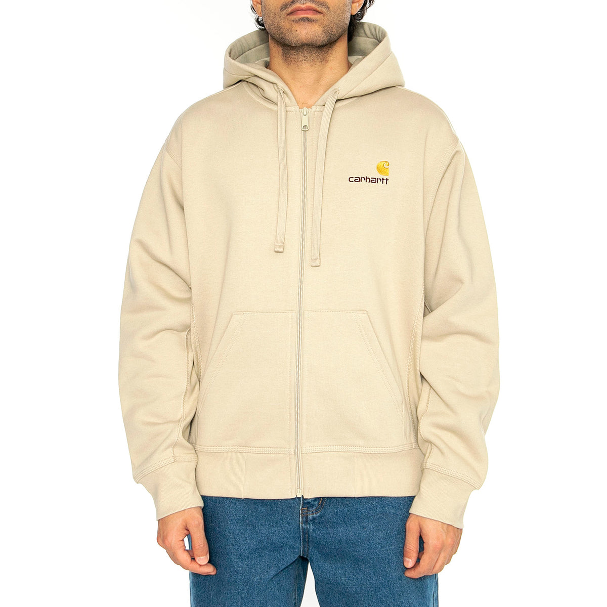 Hooded American Script Jacket Fleur De Sel - Felpa con Cappuccio e Ziip Uomo Beige I033063.2LPXX . CARHARTT WIP 