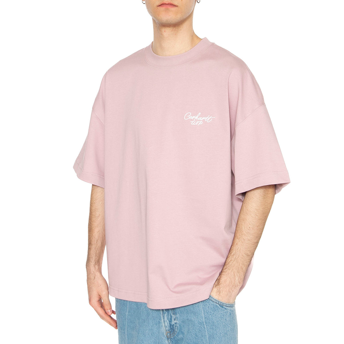 S/S Signature Script T-Shirt Hortensia / White - Maglietta Girocollop Uomo Viola I033828.2QSXX . CARHARTT WIP 