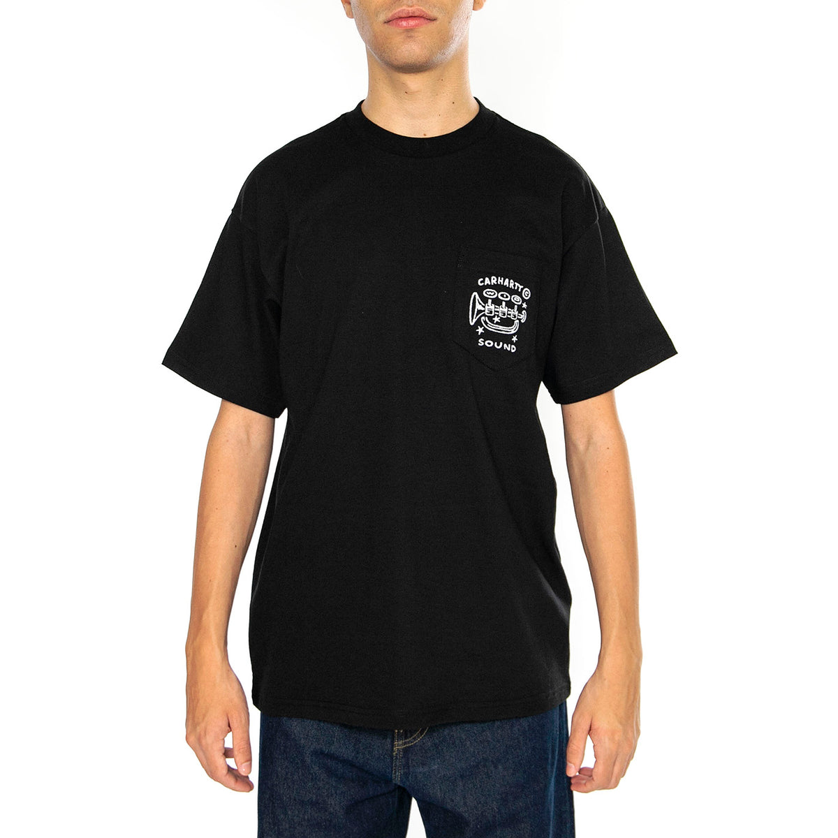 S/S Fragments Pocket T-Shirt Black / White - Maglietta Girocollo Uomo Nera I034407.0D2XX . CARHARTT WIP 