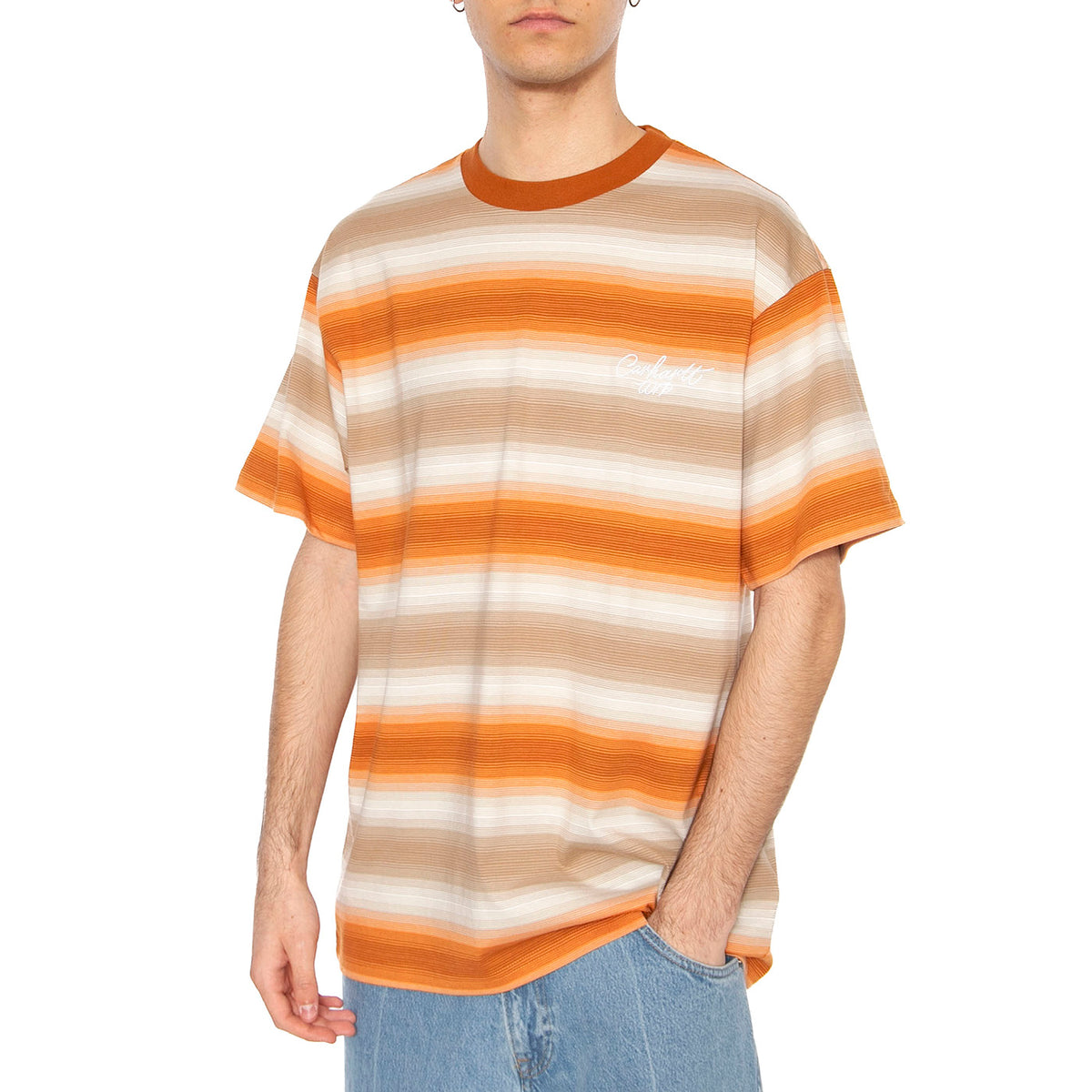 S/S Dashner T-Shirt Dashner Stripe, Pumpkin - Maglietta Girocollo Uomo Multicolore I034489.2Q3XX . CARHARTT WIP 