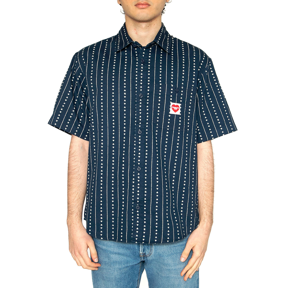 S/S Drewe Shirt Heart C Pinstripe, Ink / Natural - Camicia Maniche Corte Uomo Blu I034537.2RUXX . CARHARTT WIP 
