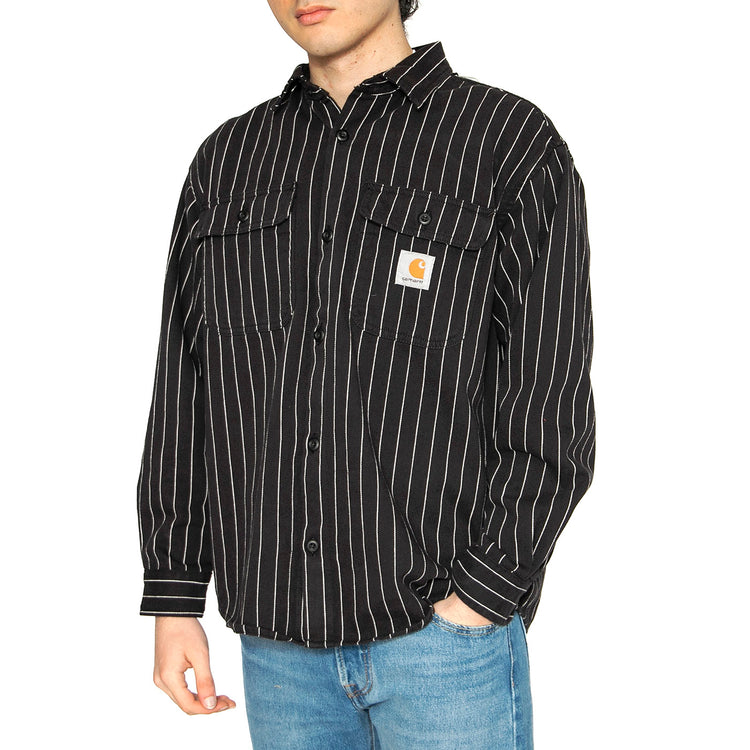Hendry Shirt Jac Seaton Stripe, Black / Wax - Camicia Uomo Nera I034827.2MB02 . CARHARTT WIP 