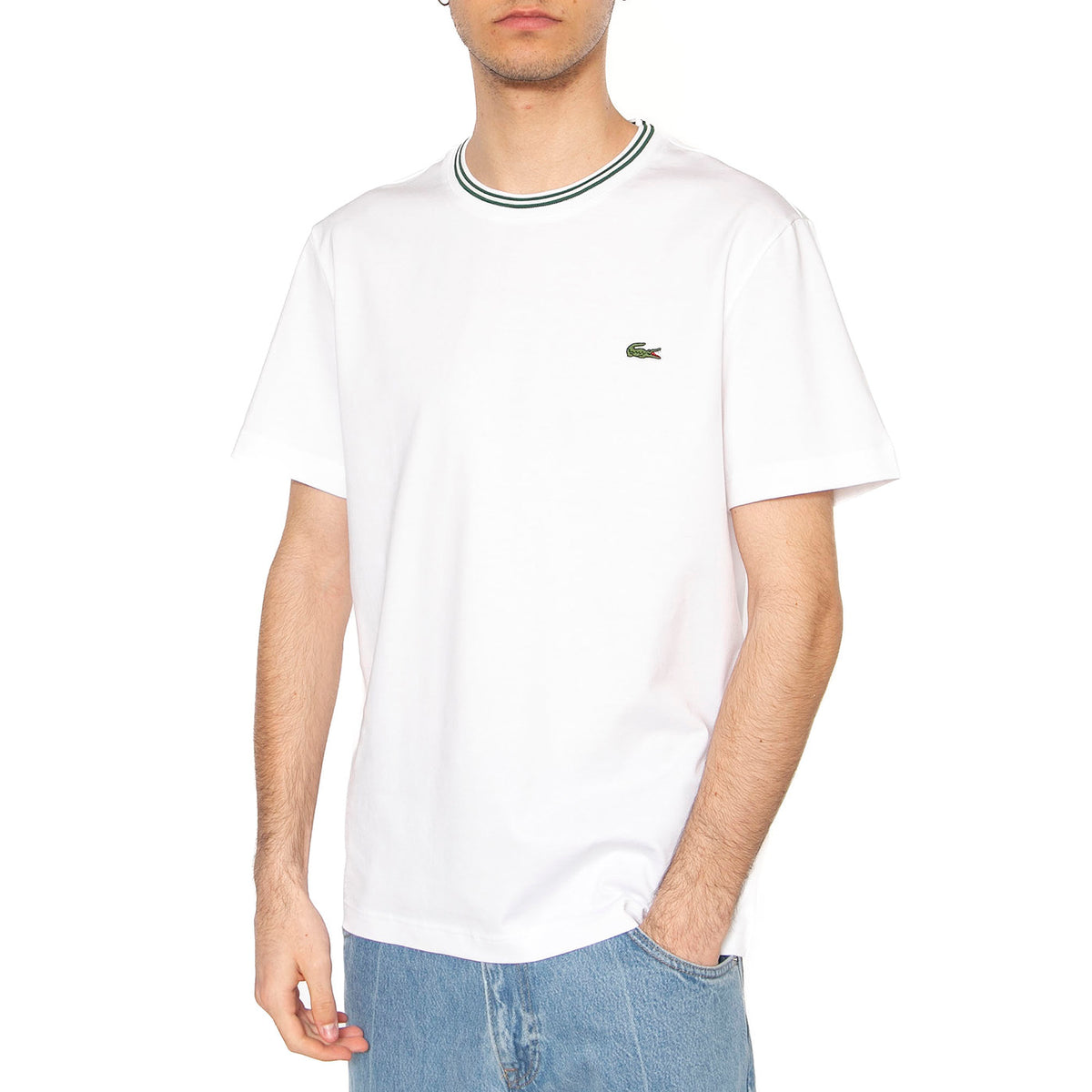 T-Shirt 001 White - Maglietta Girocollo Uomo Bianca TH9903-001 . LACOSTE 