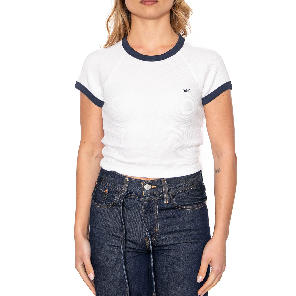 Ringer Raglan Tee Bright White - Maglietta Girocollo Donna Bianca 112363642 . LEE 