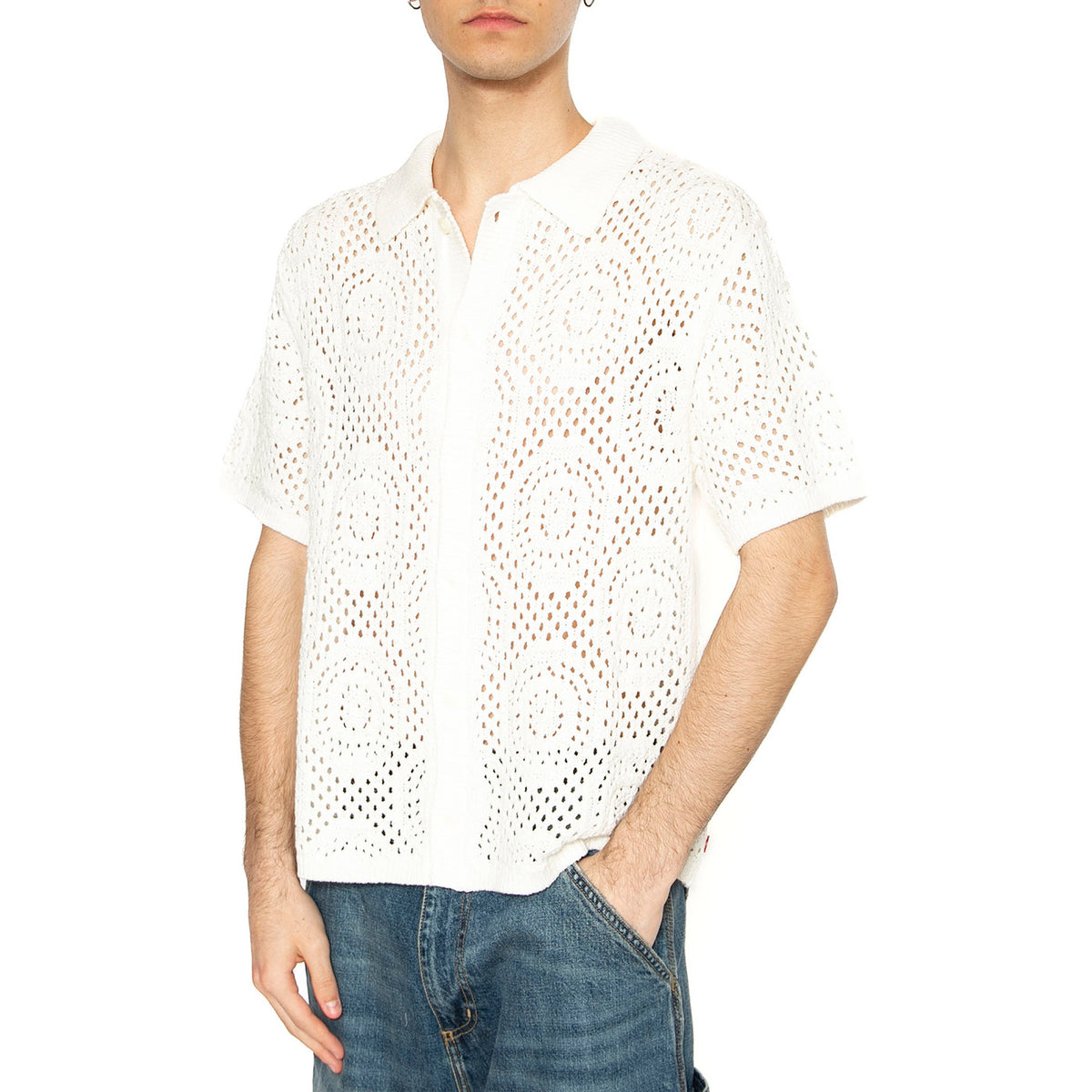 Sweater Camp Shirt Pointelle Crochjet Egret - Camicia Maniche Corte Uomo Bianca 0013G-0000 . LEVIS 