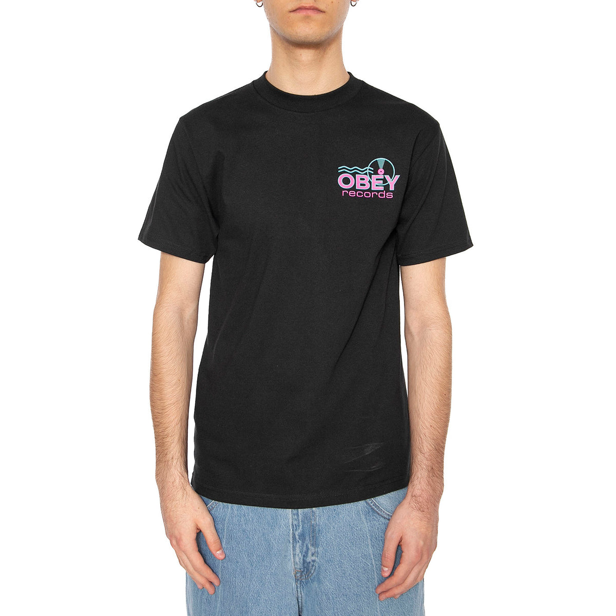 Obey Record Sound Waves Tee Black - Maglietta Girocollo Uomo Nera 165264050-BLK . OBEY 