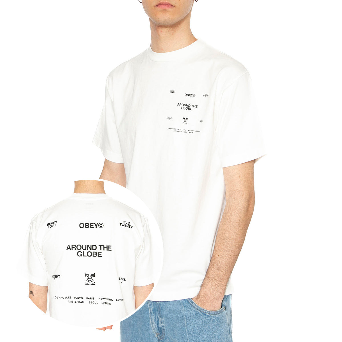 Obey Around The Globe Tee Pigment Vintage White - Maglietta Girocollo Uomo Bianca 167924096-VWH . OBEY 