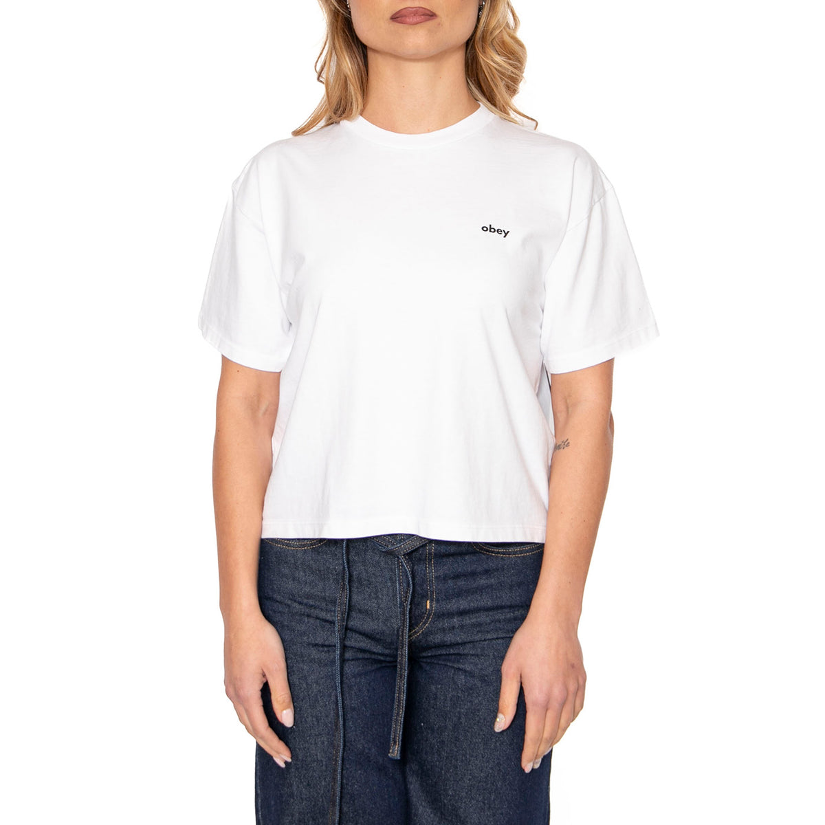 Obey Water Color Flower Tee White  - Maglietta Girocollo Donna Bianca 267622658-WHT . OBEY 