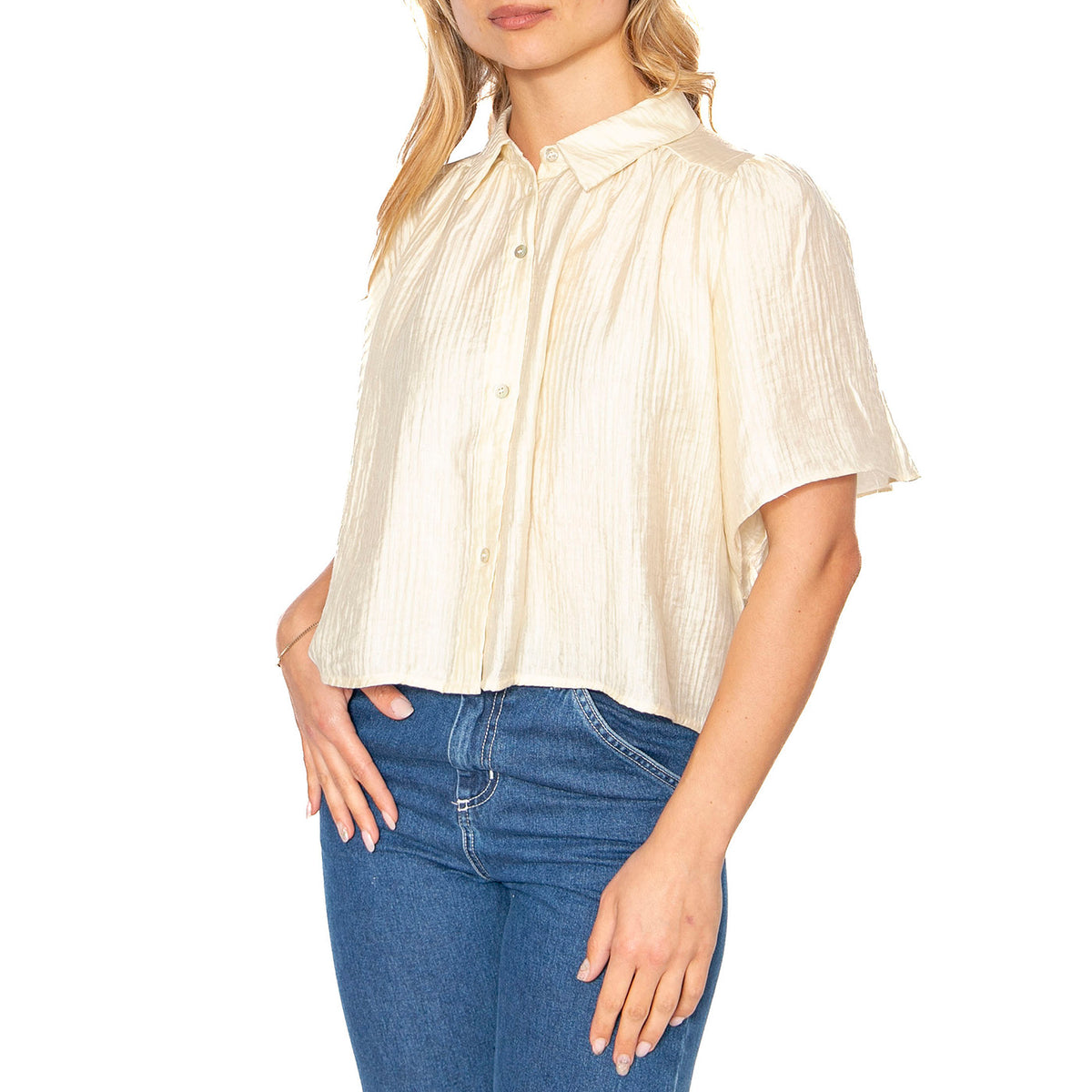 Camisa fluida manga corta blanca - Camicia Maniche Corte Donna Beige 51W/11206 . WILD PONY 