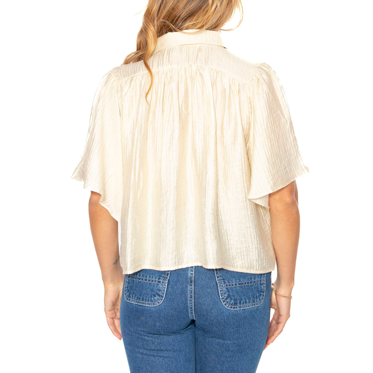 Camisa fluida manga corta blanca - Camicia Maniche Corte Donna Beige 51W/11206 . WILD PONY 