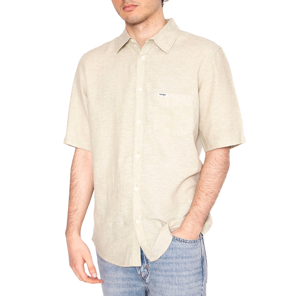 SS Shirt Ecru - Camicia Maniche Corte Uomo Verde 112362730 . WRANGLER 