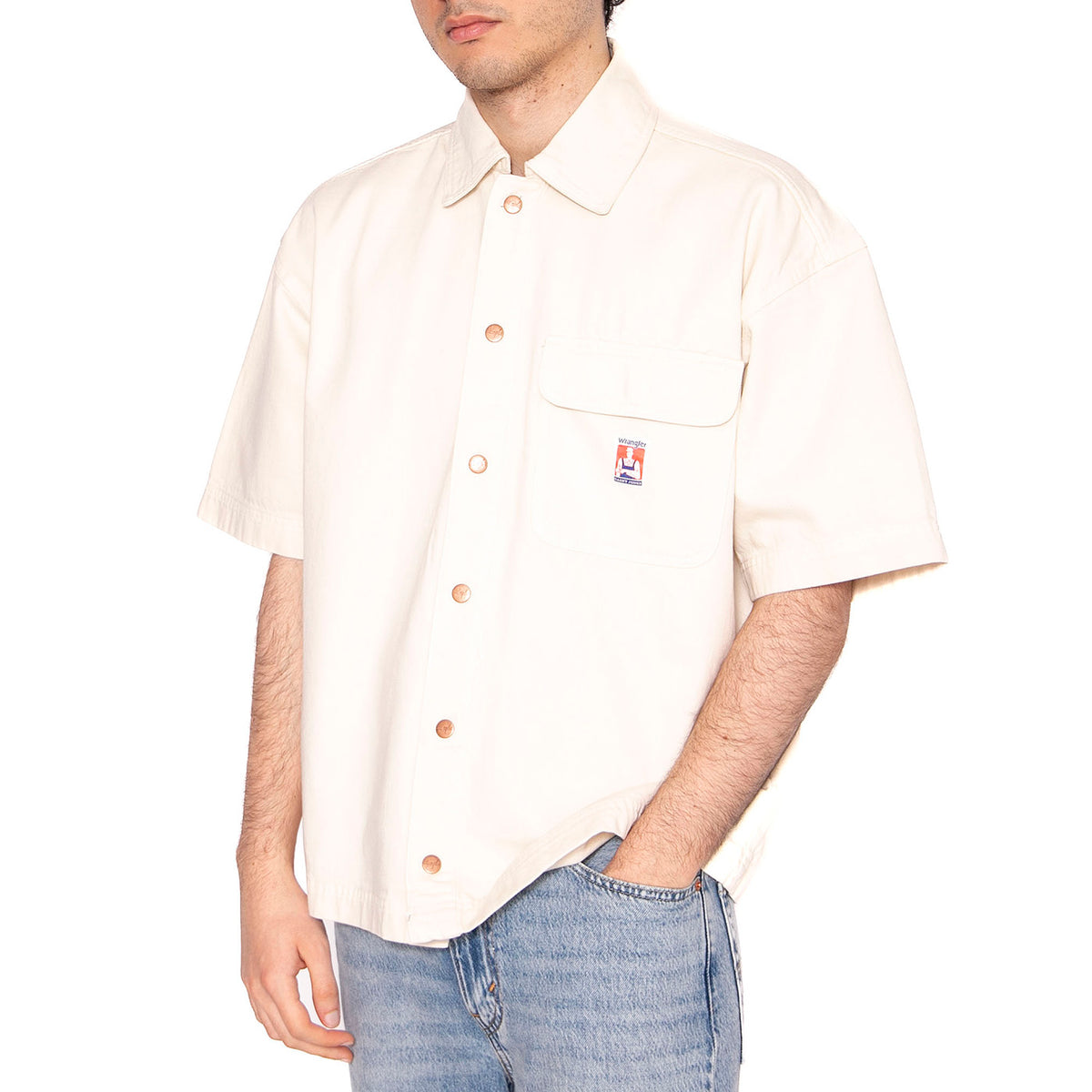 SS CJ Overshirt Ecru - Camicia Maniche Corte Uomo Bianca 112362900 . WRANGLER 