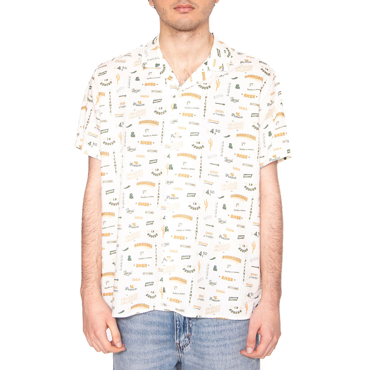 Sabros Aloha Shirt White - Camicia Maniche Corte Uomo Bianca / Multi 1963-WHITE . BRAVA FABRICS 