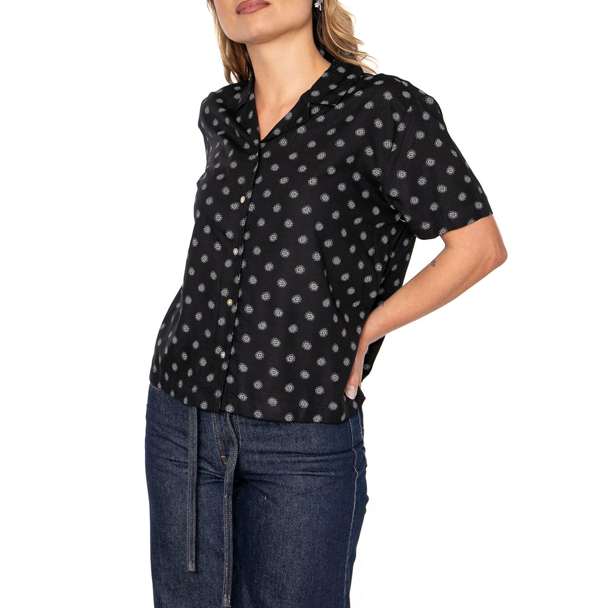 Bunker Daist Dot S/S Woven Black - Camicia Maniche Corte Donna Nera 01289-BLACK . BRIXTON 