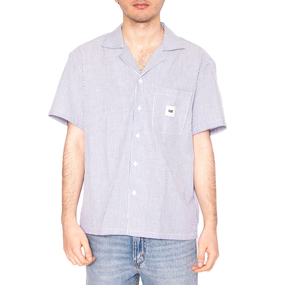Short Sleeve Striped Shirt - Camicia Maniche Corte Uomo Blu 6020016-12924 . CAT 
