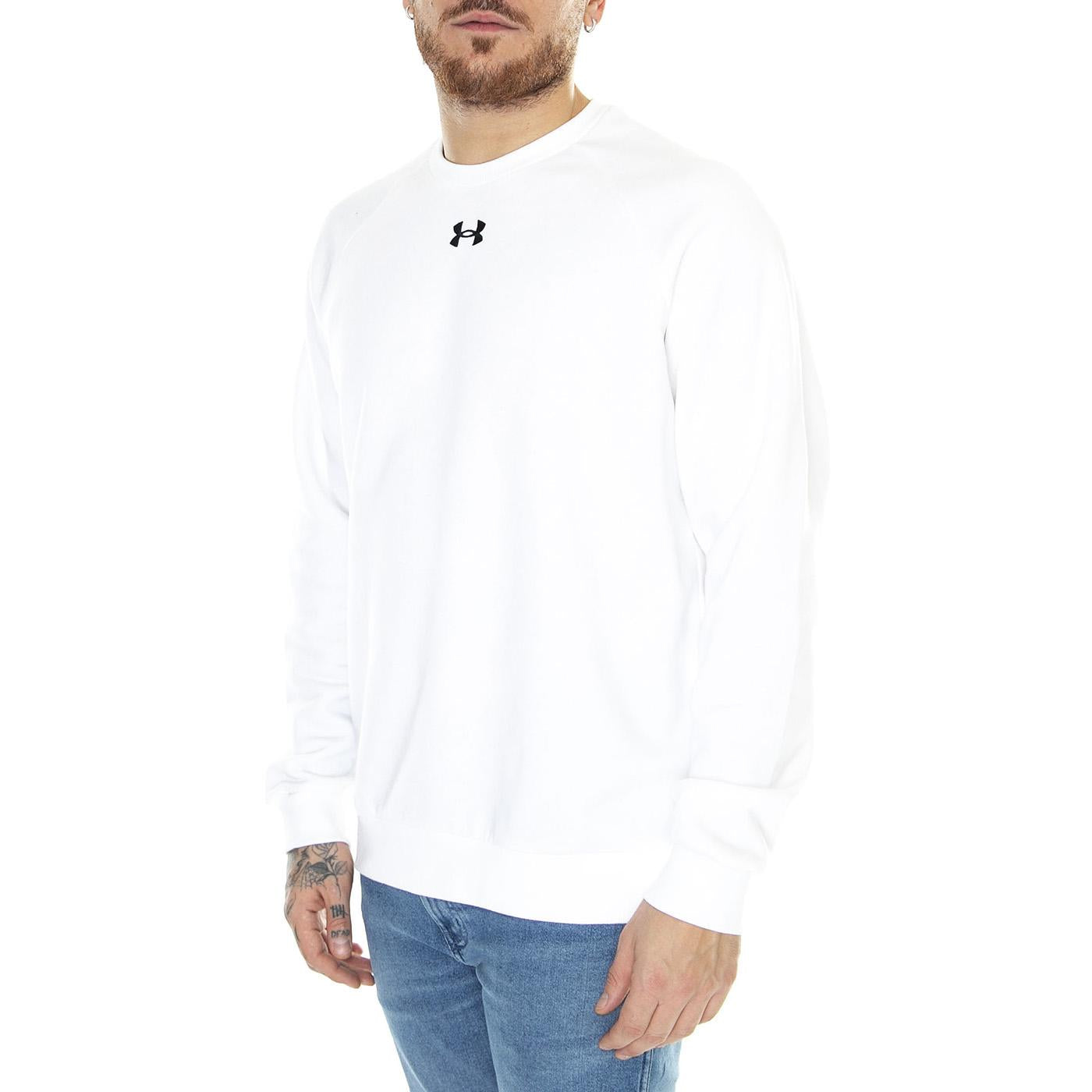 UA Rival Fleece Printed Crew Grey Sweat - Felpa Girocollo Uomo Bianca 77-1379755-100  UNDER ARMOUR 