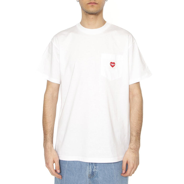 S/S Pocket Heart T-Shirt White / Red - Maglietta Girocollo Uomo Bianca I032128.1WZXX  CARHARTT WIP 