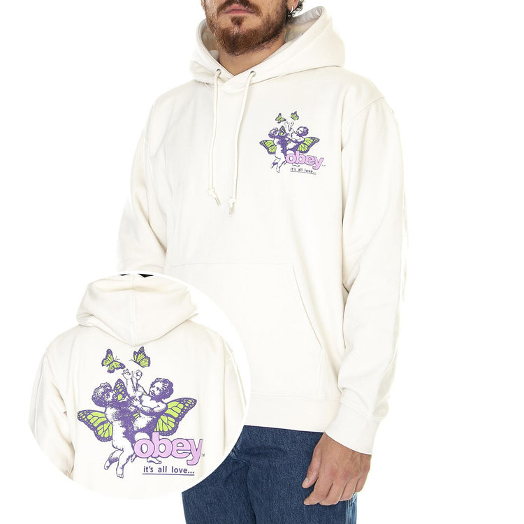 Obery It's All Love Premium Hooded Fleece Unbleached - Felpa con Cappuccio Uomo Bianca 112843547-UBL  OBEY 