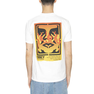 Obey Icon Stencile Flame Tee White - Maglietta Girocollo Uomo Bianca 165264048-WHT  OBEY 