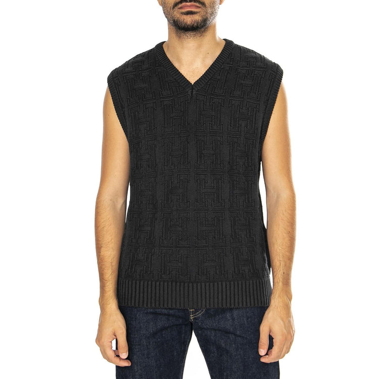 Interlacd Jacquard Overdyed Vest Black - Maglione Smanicato Uomo Nero KN00509-BLACK  HUF 