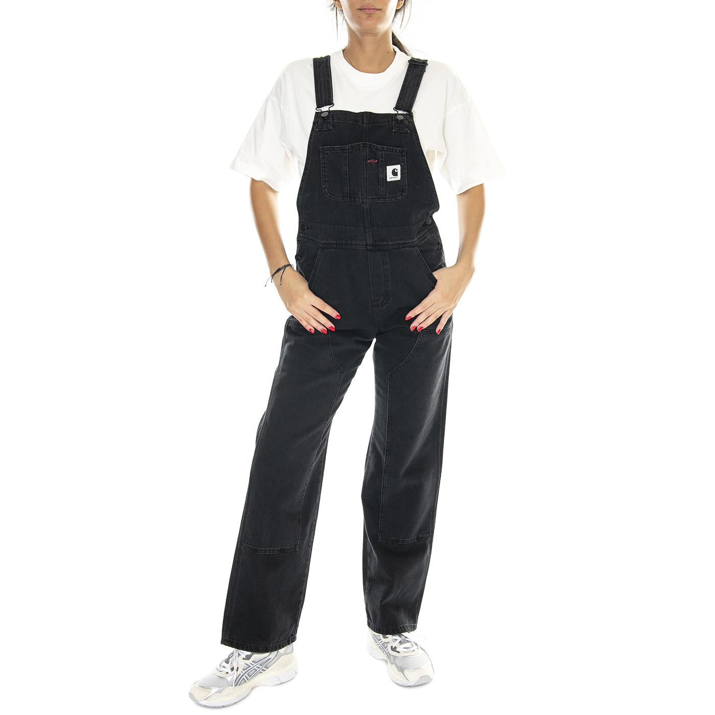 W' Bib Double Knee Black /stone washed I032706.8906  CARHARTT WIP 