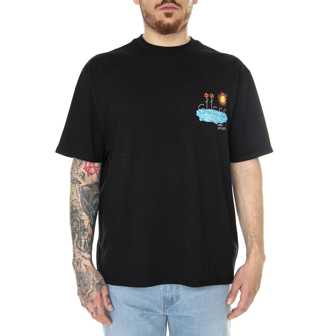 M' Go Earth Day Planet Tee White Jet Black A996 - Maglietta Girocollo Uomo Nera M3GI65KBQN2-JBLK  GUESS ORIGINALS 