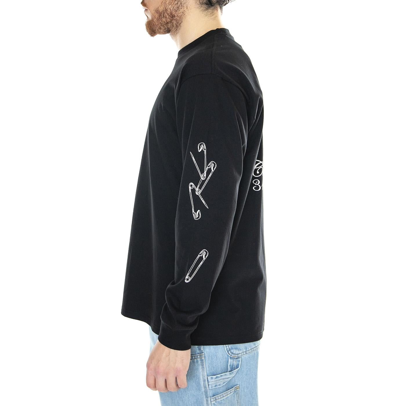 L/S Safety Pin T-Shirt Black / White - Maglietta Girocollo Maniche Lunghe Uomo Nera I032892.0D2XX  CARHARTT WIP 
