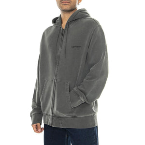 Hooded Duster Script Jacket Black garment dyed - Felpa con Cappuccio e Zip Uomo Grigia I033619.89GD  CARHARTT WIP 