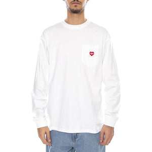 L/S Pocket Heart T-Shirt White / Red - Maglietta Girocollo Maniche Lunghe Uomo Bianca I035300.1WZXX . CARHARTT WIP 