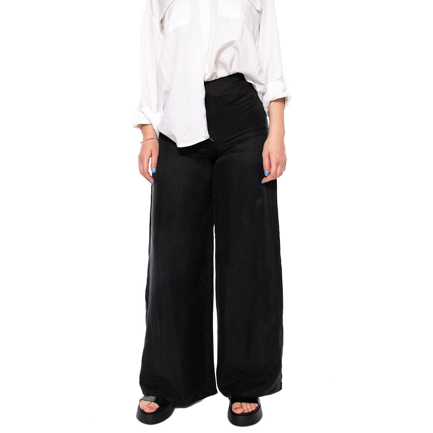 PANTALÓN FLUIDO NEGRO - Pantaloni Larghi Donna Neri 61W/11290 BLK WILD PONY 