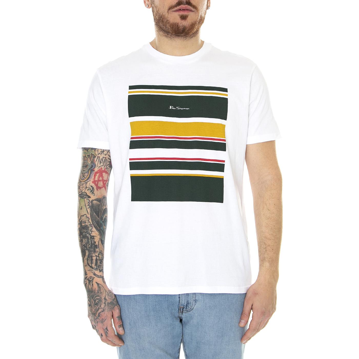 Bold Stripe Panel Tee White - Maglietta Girocollo Uomo Bianca 65578-010  BEN SHERMAN 