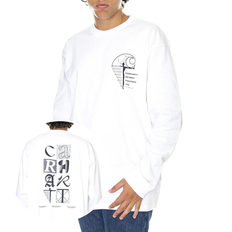 L/S Ratios T-Shirt White / Dark Navy - Maglietta Girocollo Maniche Lunghe Uomo Bianca I031001-12HXX  CARHARTT WIP 