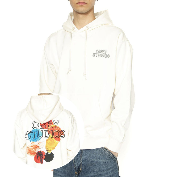 Obey Studios Palette Fleece Unbleached - Felpa con Cappuccio Uomo Bianca 117464052-UBL  OBEY 