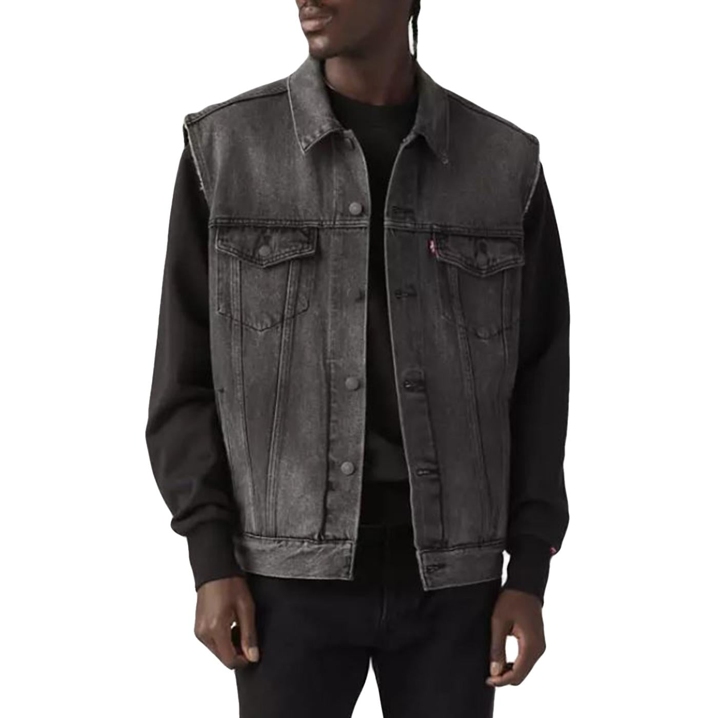 GILET TRUCKER BLACK - Gilet Denim Jeans Uomo Nero A5789 0001 LEVIS 