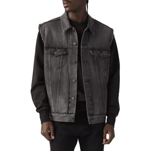 GILET TRUCKER BLACK - Gilet Denim Jeans Uomo Nero A5789 0001 LEVIS 