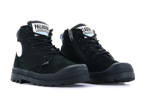 Pampa Hi Cuff Wps Oz Black / Black - Scarpe Stringate Profilo Alto Bambini Nere PAK57217-010-M  PALLADIUM 
